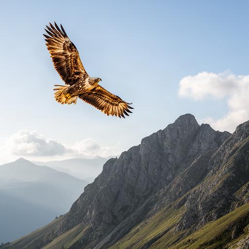 Águila planeando frente a una cresta rocosa de los Pirineos