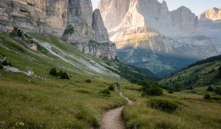 Sendero de montaña hacia Ordesa y Monte Perdido entre paredes calizas
